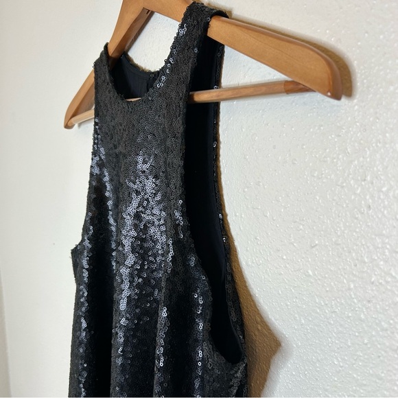 Free People Black Sequin Mini Dress Swing Racerback Boho Shiny Holiday Party - Picture 5 of 8